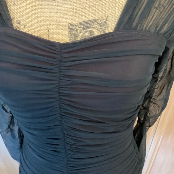 A.L.C  Black Jackie Mesh Long Sleeve Top Blouse ruched sheer whimsigoth fairy M - Picture 11 of 16